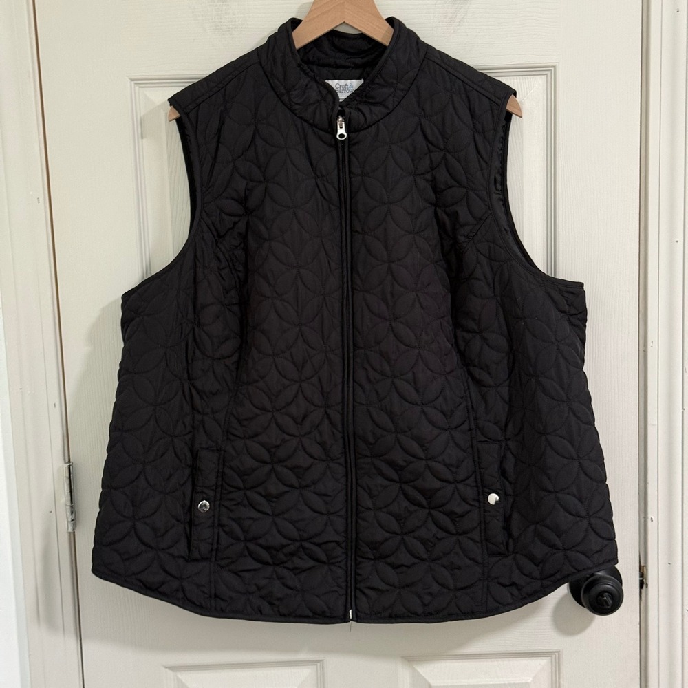 Croft Barrow Quilted Vest Womens 3X Black Full Zip Lightweight Layering Outdoor